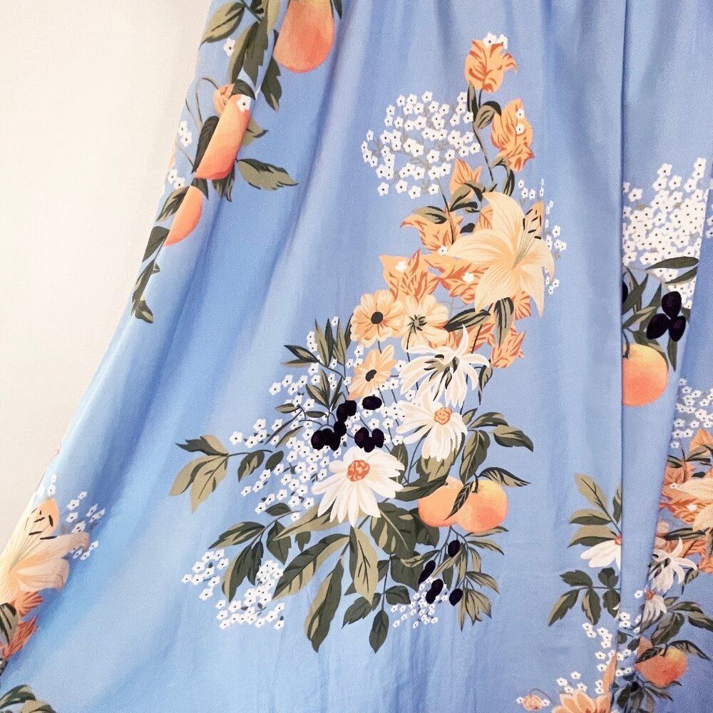 Floral Fruit Blue Plus-Size Dress with Ruffle Hem - Size 14-16 Garden Party - Picture 6 of 6